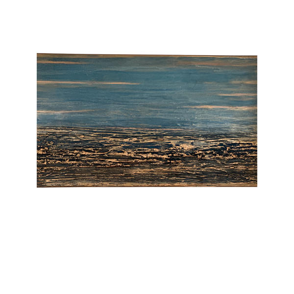 Tiefsinn - Abstraktes Acrylgemälde mit blauem Himmel und strukturierter Erdlandschaft auf Canvas - Lichtarts Medium