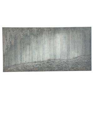 Abstraktes Acrylgemälde Die Weite mit strukturierter Textur in Grau und Anthrazit, horizontale Nebel-Landschaft - Lichtarts Medium