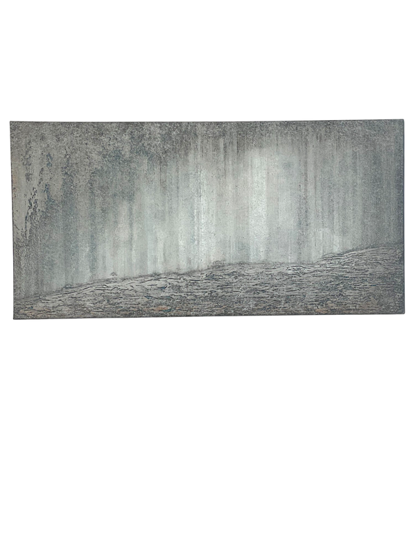 Abstraktes Acrylgemälde Die Weite mit strukturierter Textur in Grau und Anthrazit, horizontale Nebel-Landschaft - Lichtarts Medium