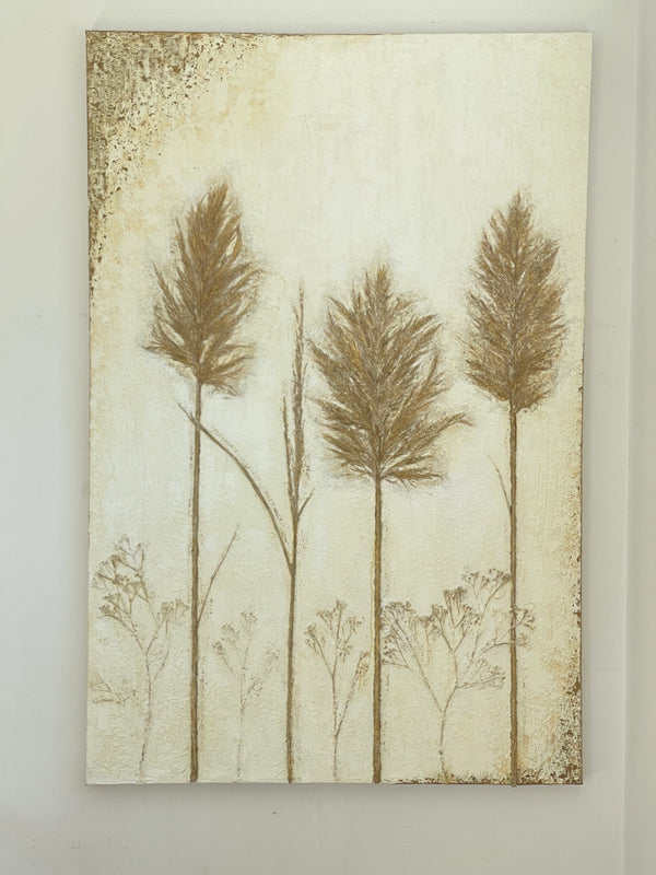 Sturm & Licht: Abstract beige canvas artwork featuring tall reed grasses in neutral tones with textured background